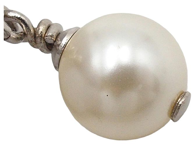 Collana con pendente Chanel CC in ottone con strass e perle finte argento - vista 7