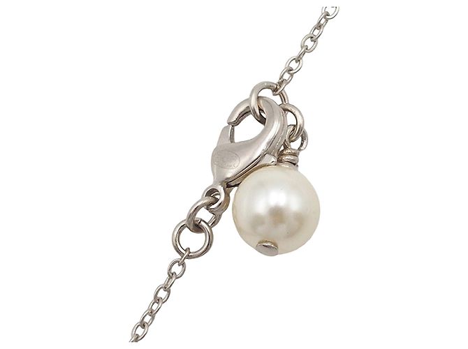 Collana con pendente Chanel CC in ottone con strass e perle finte argento - vista 8