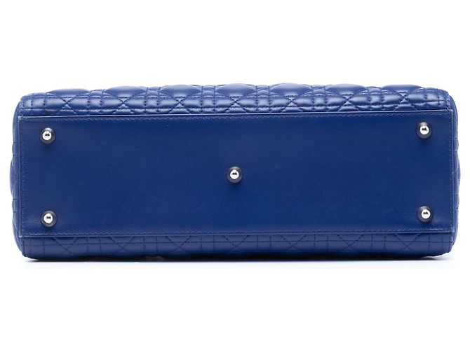 Borsa Lady Dior Large in agnello cannage blu - vista 3