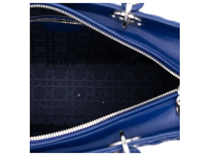 Borsa Lady Dior Large in agnello cannage blu - vista 4