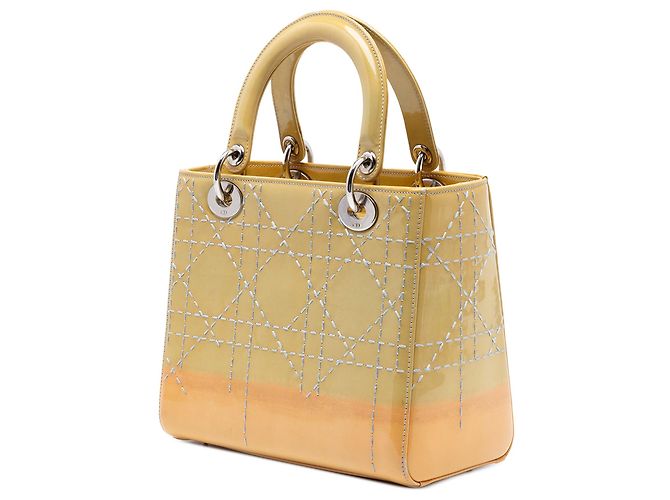 Borsa Lady Dior Medium Ombre Patent Cannage Giallo - vista 2
