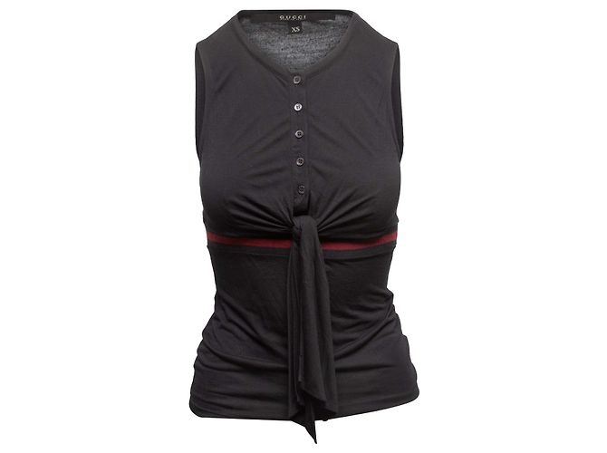 Top sin mangas Gucci negro y burdeos con ribete Web Talla US XS - vista 2
