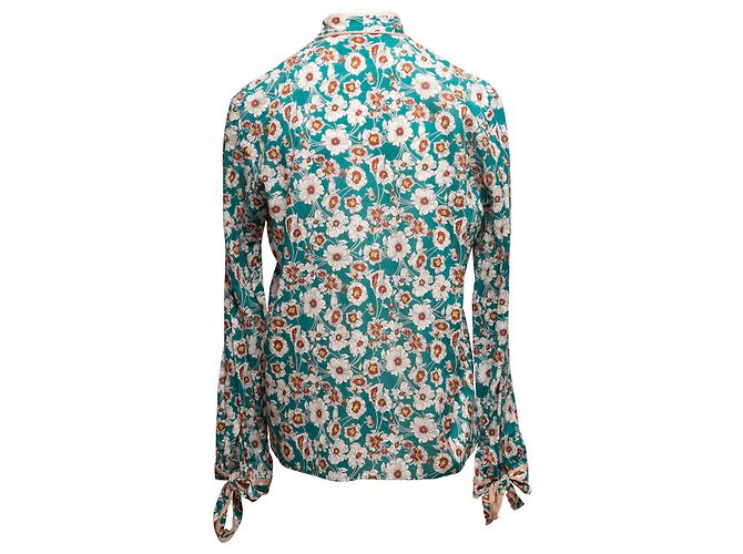 Gucci Blumenprint Pussy-Bow-Bluse in Blau & Multicolor Größe IT 42 - Ansicht 2