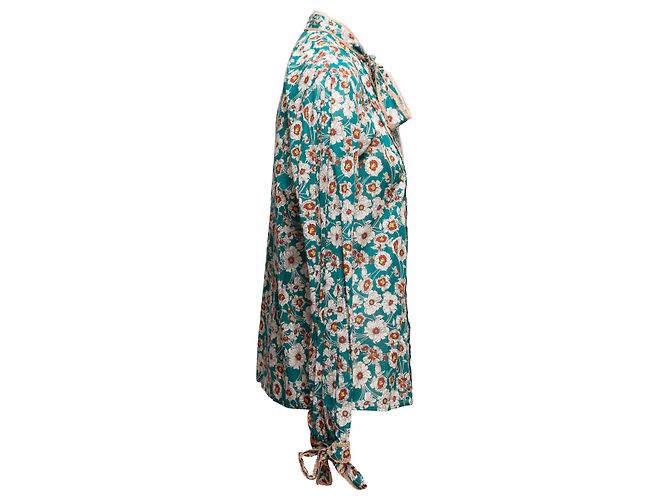 Gucci Blumenprint Pussy-Bow-Bluse in Blau & Multicolor Größe IT 42 - Ansicht 3