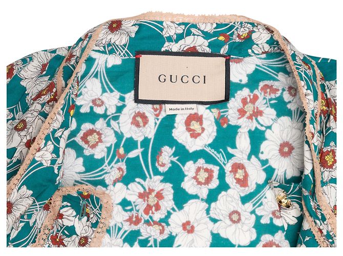 Gucci Blumenprint Pussy-Bow-Bluse in Blau & Multicolor Größe IT 42 - Ansicht 6