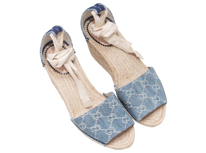Sandali con zeppa espadrilles Gucci GG in denim Medium Wash & Cream Taglia 38.5 Blu - vista 2