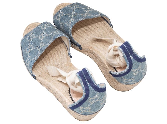 Sandali con zeppa espadrilles Gucci GG in denim Medium Wash & Cream Taglia 38.5 Blu - vista 3