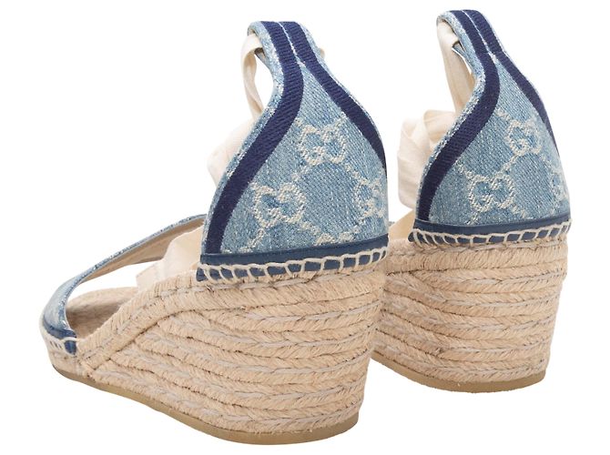 Sandali con zeppa espadrilles Gucci GG in denim Medium Wash & Cream Taglia 38.5 Blu - vista 4