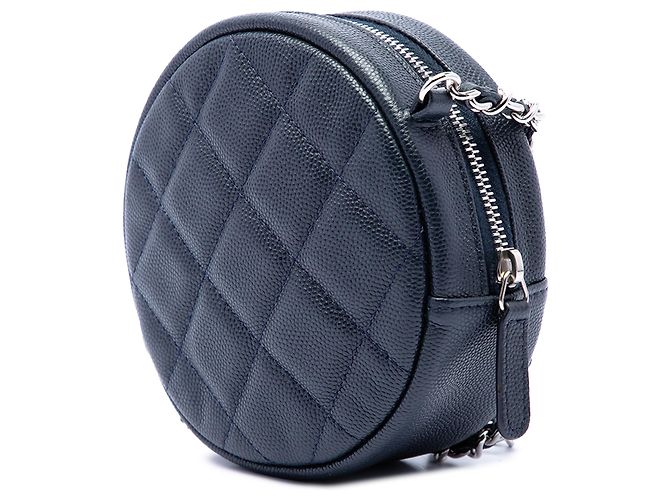 Borsa a tracolla rotonda Chanel CC trapuntata Caviar blu - vista 2