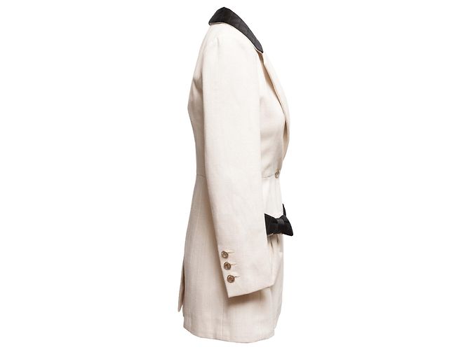 Blazer largo Chanel de algodón blanco y negro con detalle de lazo Talla FR 34 - vista 2