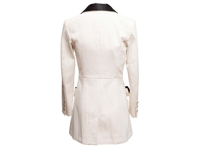 Blazer largo Chanel de algodón blanco y negro con detalle de lazo Talla FR 34 - vista 3