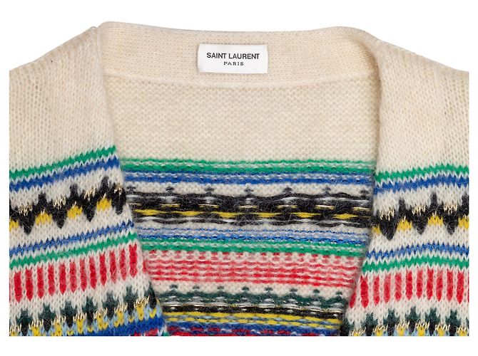 Saint Laurent Cardigan aus Woll-Mohair-Mischung Creme & Multicolour Größe US XS - Ansicht 4