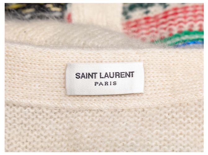 Saint Laurent Cardigan aus Woll-Mohair-Mischung Creme & Multicolour Größe US XS - Ansicht 5