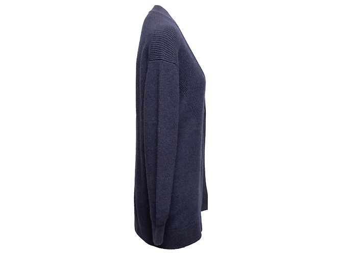 Hermès Navy Hermes Cashmere V-Ausschnitt Longline Cardigan Größe FR 34 Blau - Ansicht 2