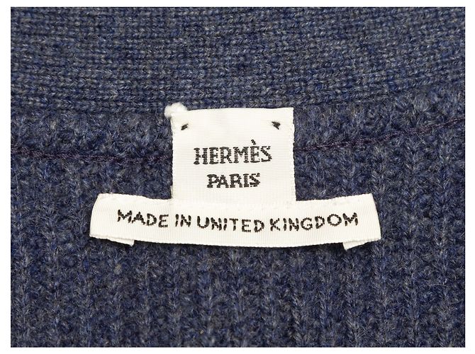 Hermès Navy Hermes Cashmere V-Ausschnitt Longline Cardigan Größe FR 34 Blau - Ansicht 4