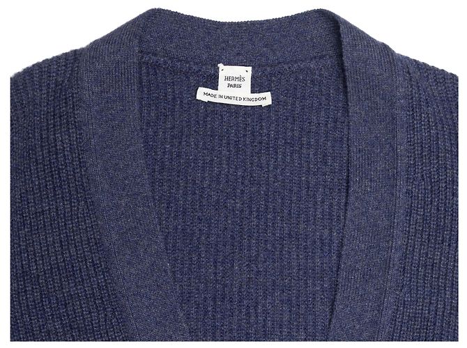Hermès Navy Hermes Cashmere V-Ausschnitt Longline Cardigan Größe FR 34 Blau - Ansicht 7