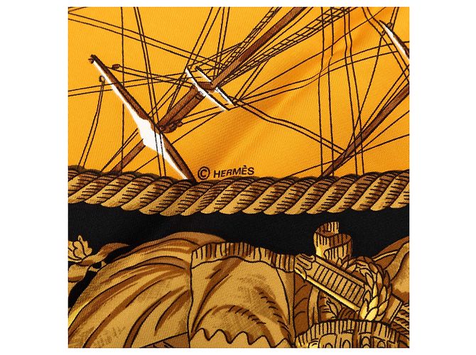 Sciarpa in seta Hermès Orange Marine Et Cavalerie 90 Arancione - vista 3