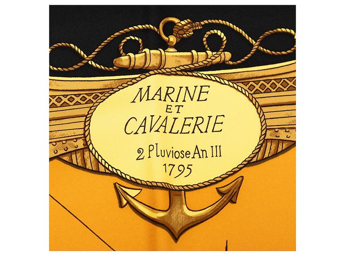 Sciarpa in seta Hermès Orange Marine Et Cavalerie 90 Arancione - vista 6