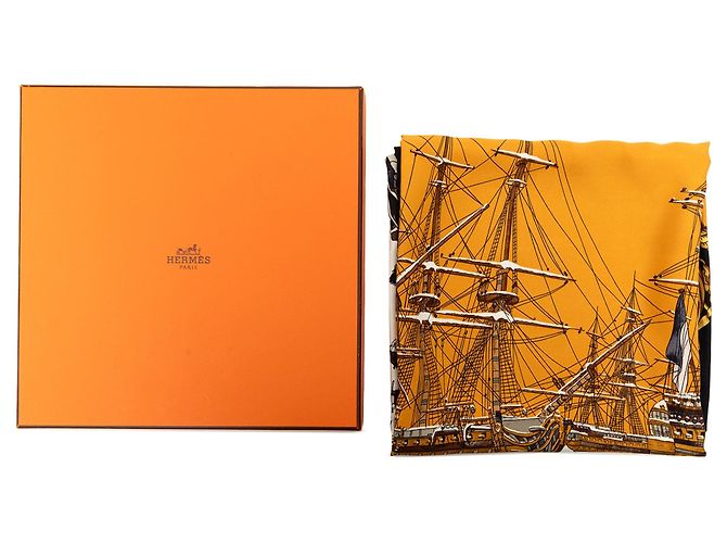 Sciarpa in seta Hermès Orange Marine Et Cavalerie 90 Arancione - vista 8