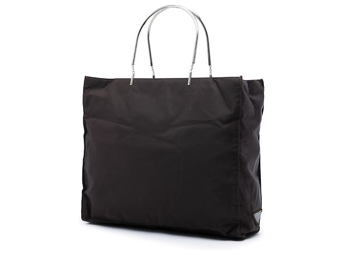 Tote Borsa Prada Tessuto con manico in metallo marrone - vista 2