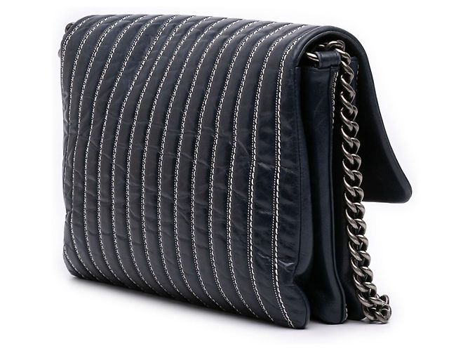 Chanel Large Vertical Quilted Lambskin Stitched Single Flap Umhängetasche Blau - Ansicht 2