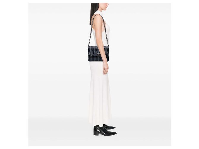 Chanel Large Vertical Quilted Lambskin Stitched Single Flap Umhängetasche Blau - Ansicht 7
