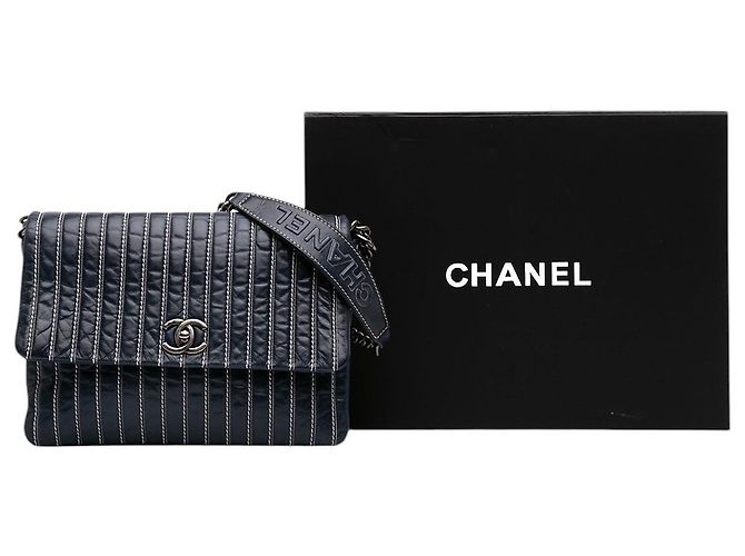 Chanel Large Vertical Quilted Lambskin Stitched Single Flap Umhängetasche Blau - Ansicht 8