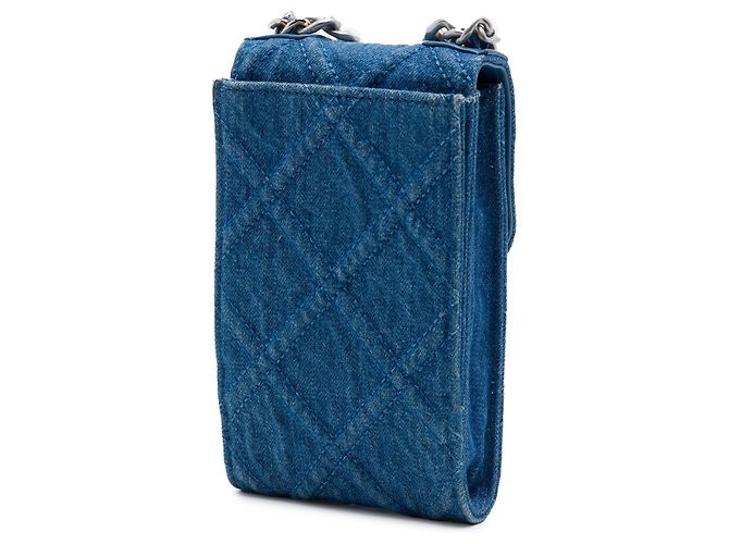 Borsa telefono Chanel 19 in denim blu con catena - vista 2