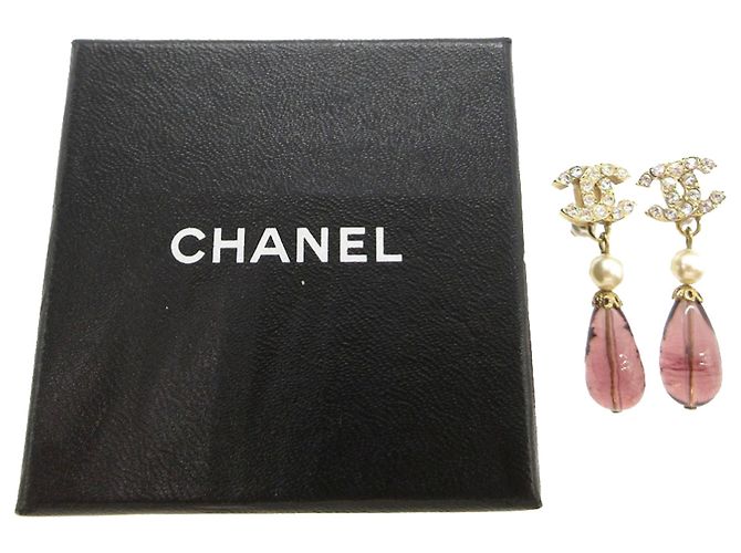 Orecchini Chanel CC placcati oro con strass e perle finte, chiusura a perno D'oro - vista 4