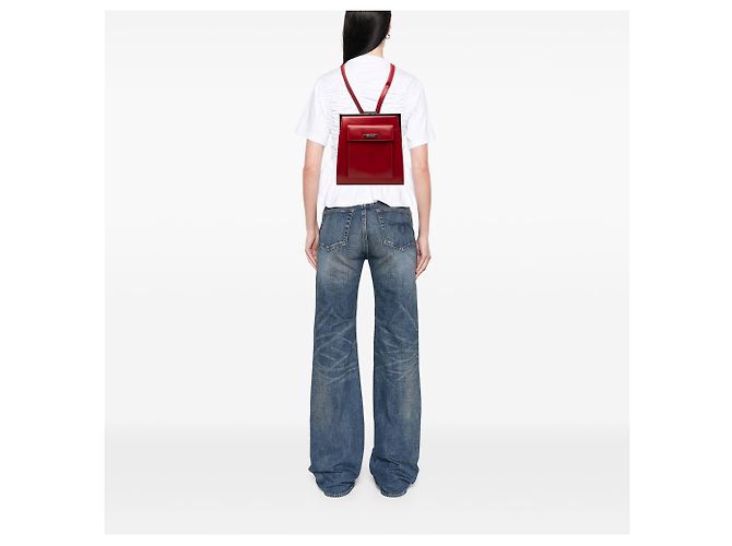 Red Saint Laurent Leather Frame Backpack - view 9