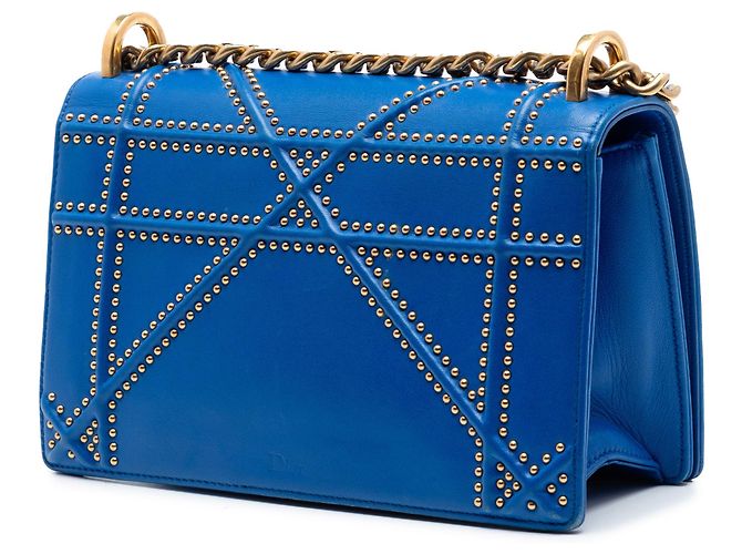 Borsa a tracolla Diorama piccola in agnello borchiato blu - vista 2