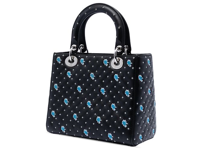 Borsa Lady Dior Medium in pelle di vitello nera con fiori ricamati Nero - vista 2