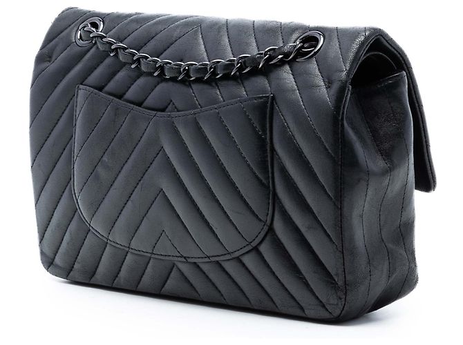Borsa a tracolla Chanel Medium Classic Chevron Lambskin So Black Double Flap nera Nero - vista 2