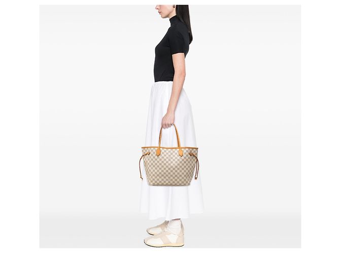 Borsa Tote Louis Vuitton Damier Azur Neverfull MM bianca Bianco - vista 7