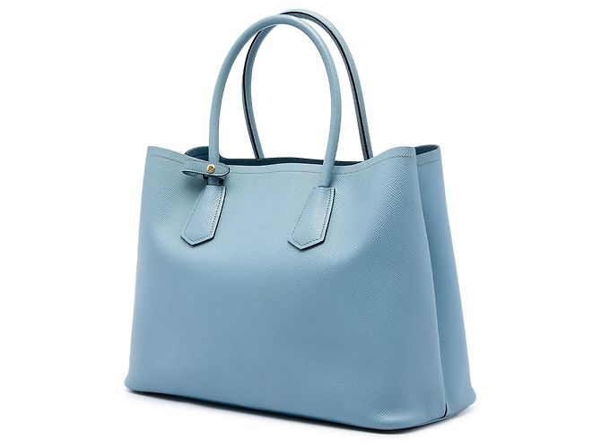 Borsa Double Satchel Saffiano Large blu Prada - vista 2