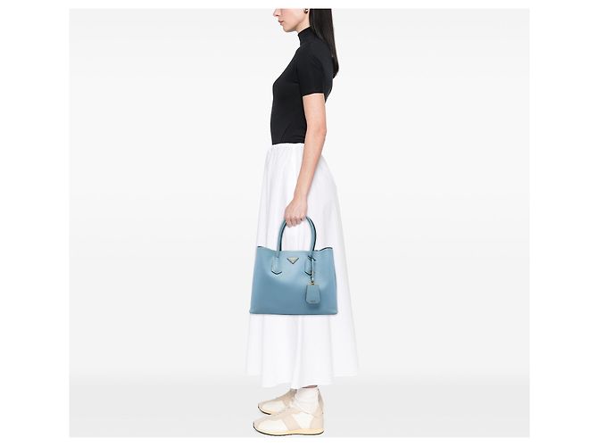 Borsa Double Satchel Saffiano Large blu Prada - vista 6