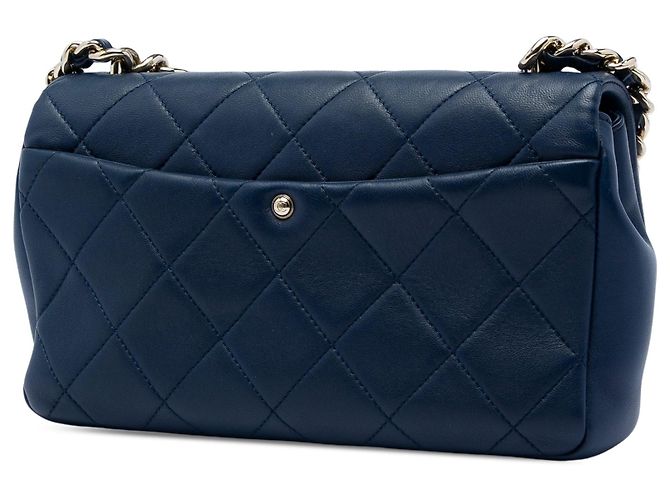 Borsa Chanel Small Lambskin Elegant Chain Single Flap blu - vista 2
