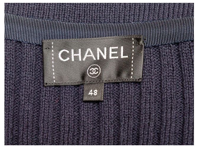 Marineblauer Chanel Baumwoll-Rippstrick-Cardigan Größe FR 48 - Ansicht 4