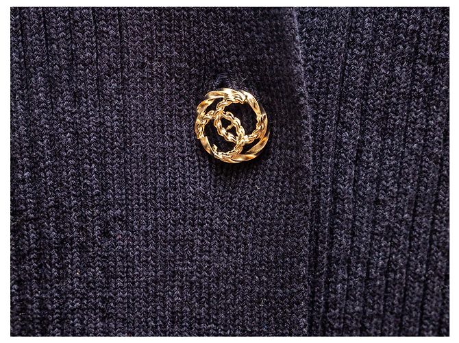 Marineblauer Chanel Baumwoll-Rippstrick-Cardigan Größe FR 48 - Ansicht 7