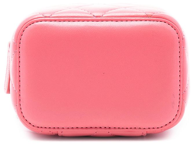 Mini Vanity Case Chanel in agnello trapuntato rosa con manico e tracolla a catena - vista 3