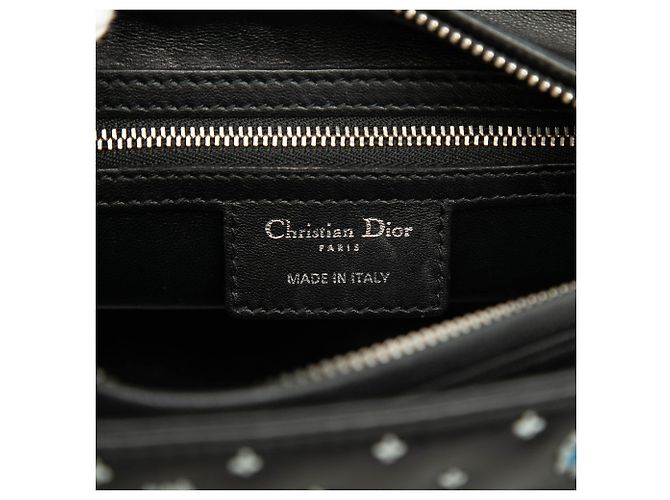 Borsa Lady Dior Medium in pelle di vitello nera con fiori ricamati Nero - vista 5