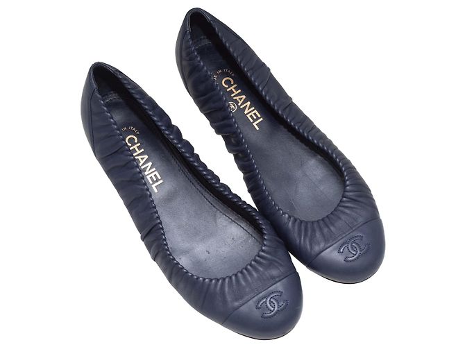 Navy Chanel Leather Ballet Flats Size 40.5 - view 2