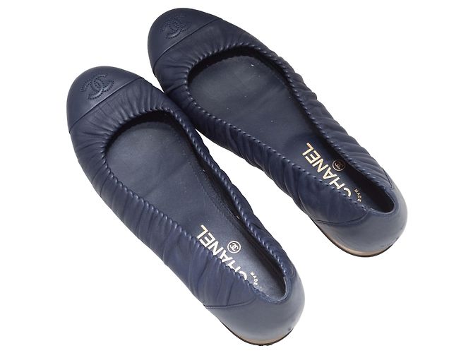 Navy Chanel Leather Ballet Flats Size 40.5 - view 3