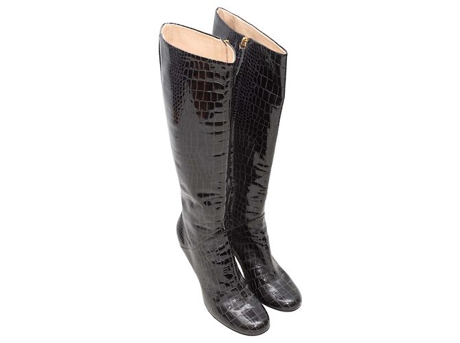Botas altas de tacón en charol con relieve de cocodrilo negro Giuseppe Zanotti Talla 9.5 - vista 2