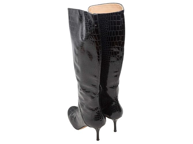Botas altas de tacón en charol con relieve de cocodrilo negro Giuseppe Zanotti Talla 9.5 - vista 3