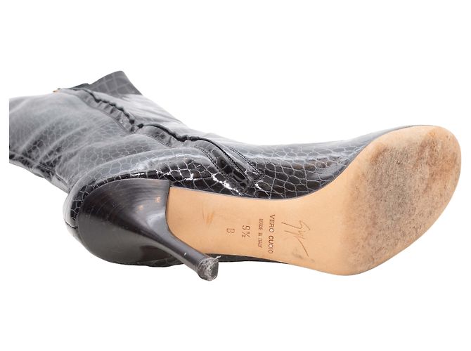 Botas altas de tacón en charol con relieve de cocodrilo negro Giuseppe Zanotti Talla 9.5 - vista 5