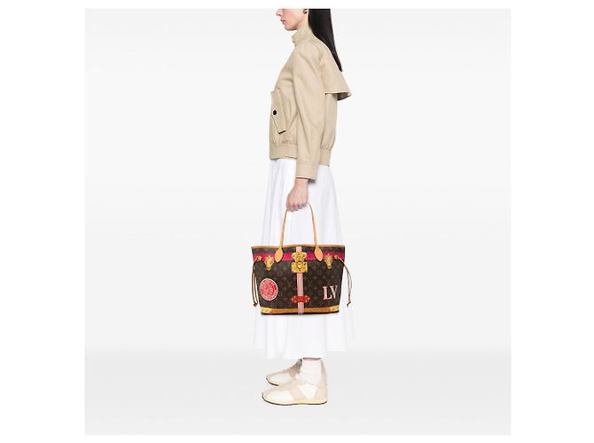 Borsa Tote Louis Vuitton Monogram Summer Trunks Neverfull MM marrone - vista 7