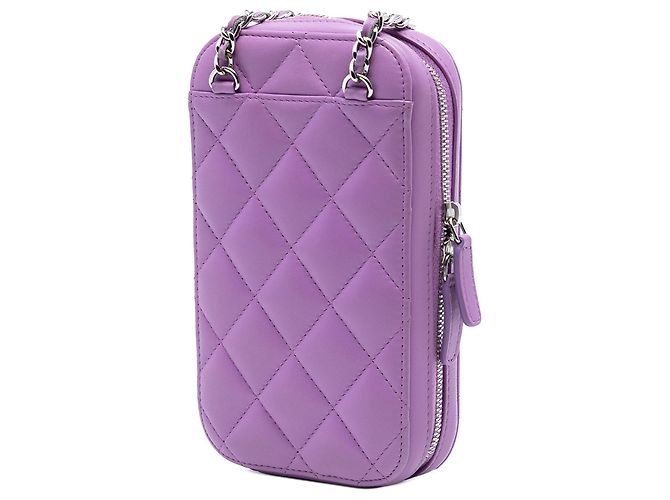 Borsa crossbody per telefono con zip in agnello trapuntato CC Chanel viola Porpora - vista 2
