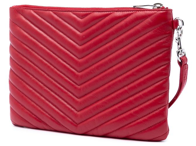 Pochette/Clutch Saint Laurent Chevron Leather Monogram Zip A5 Wristlet Rosso - vista 2