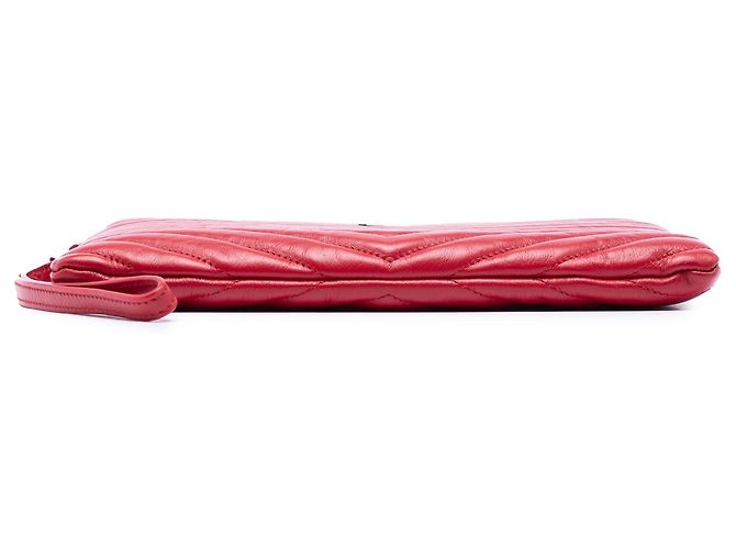 Pochette/Clutch Saint Laurent Chevron Leather Monogram Zip A5 Wristlet Rosso - vista 3